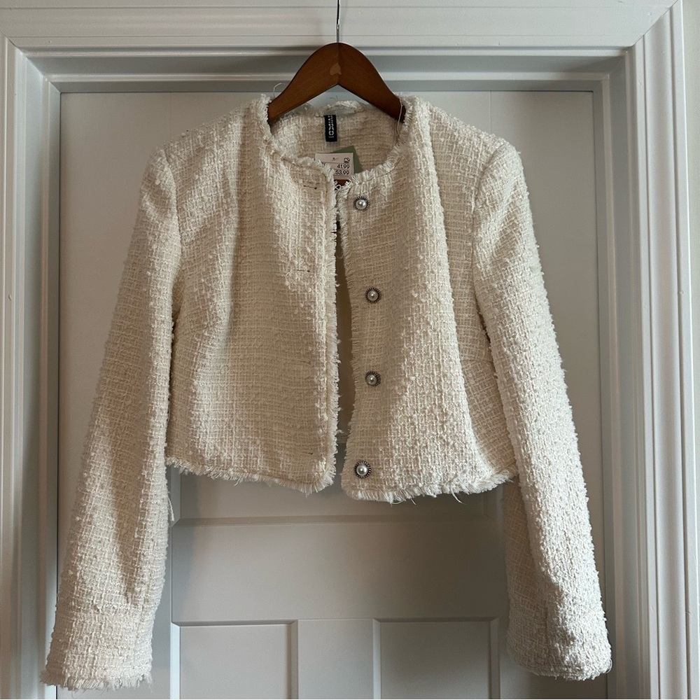 NWT H&M White Boucle Jacket Size M